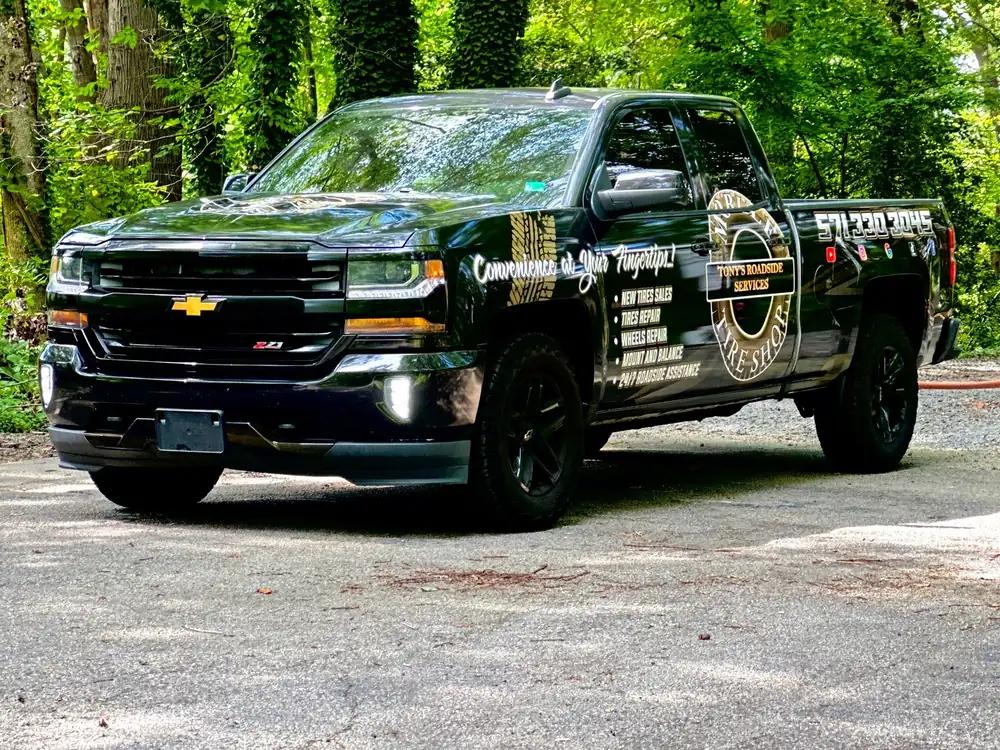 TRS mobile tire service truck parked outdoors
