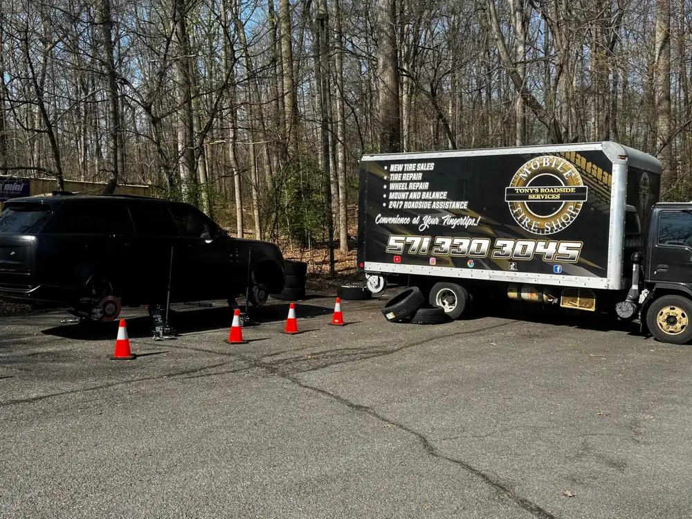 TRS mobile tire service responding to a roadside tire emergency