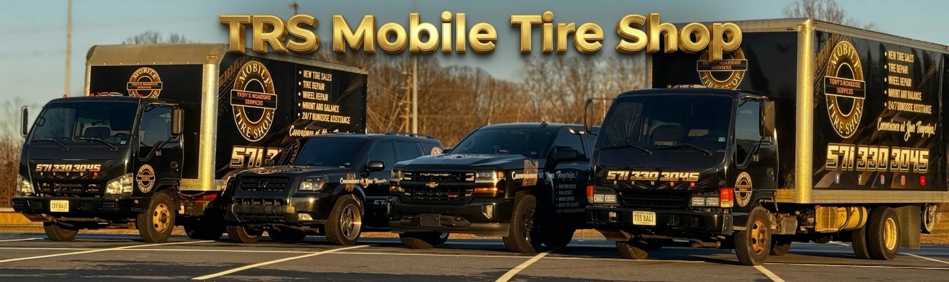 TRS Mobile Tire Shop fleet lined up and ready for service